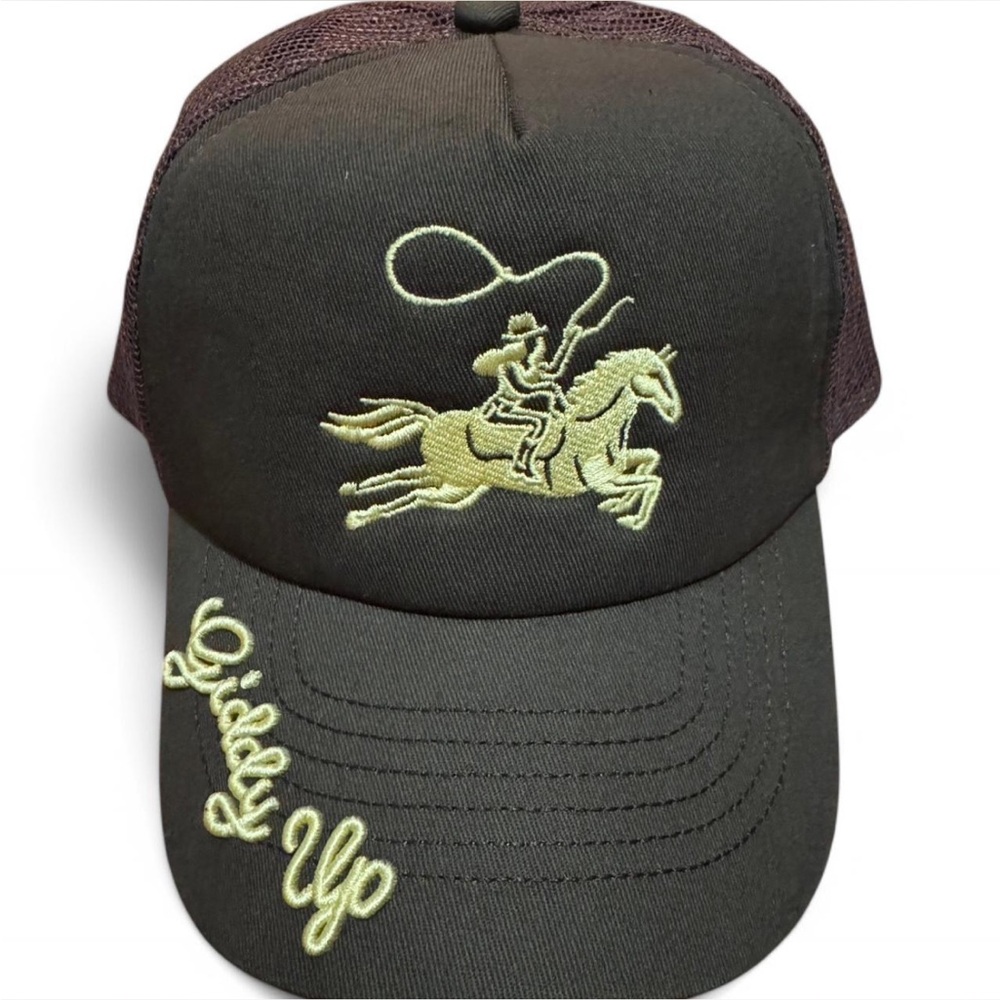 Brown Cap with Embroidered Cowboy Design